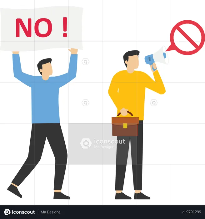 Hombre que llevaba un cartel de protesta gritando por megáfono  Ilustración