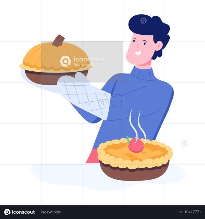 Hombre preparando postre de Acción de Gracias  Ilustración