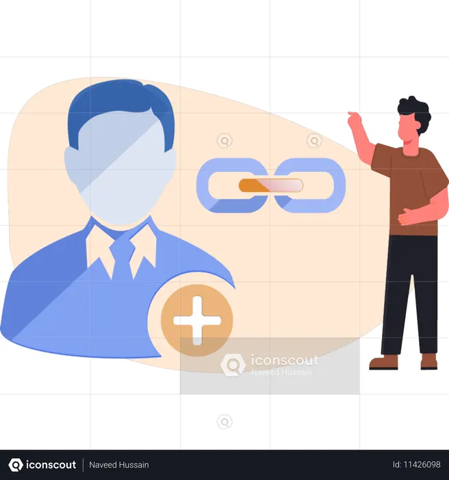 Hombre presentando blockchain al cliente  Ilustración