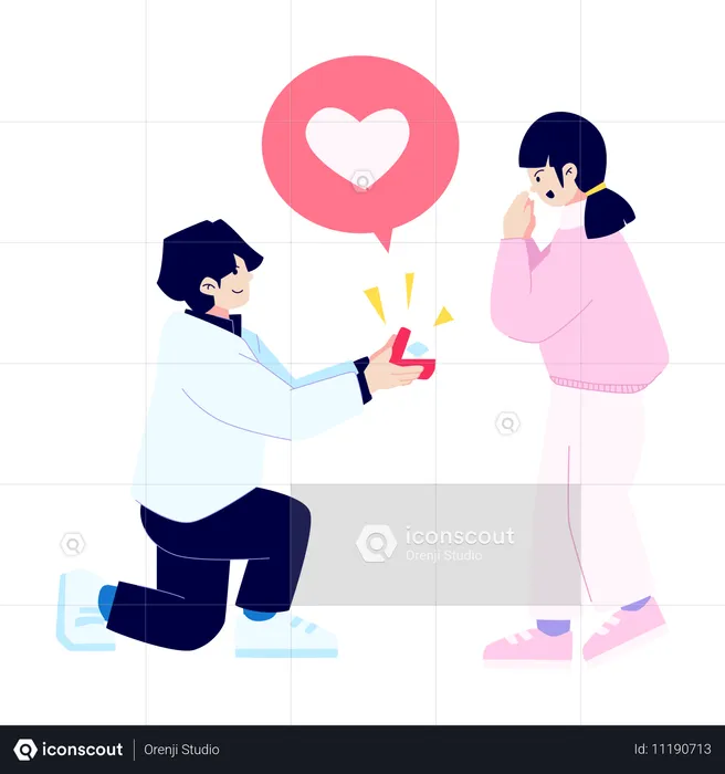 Hombre proponiendo matrimonio a una chica  Ilustración