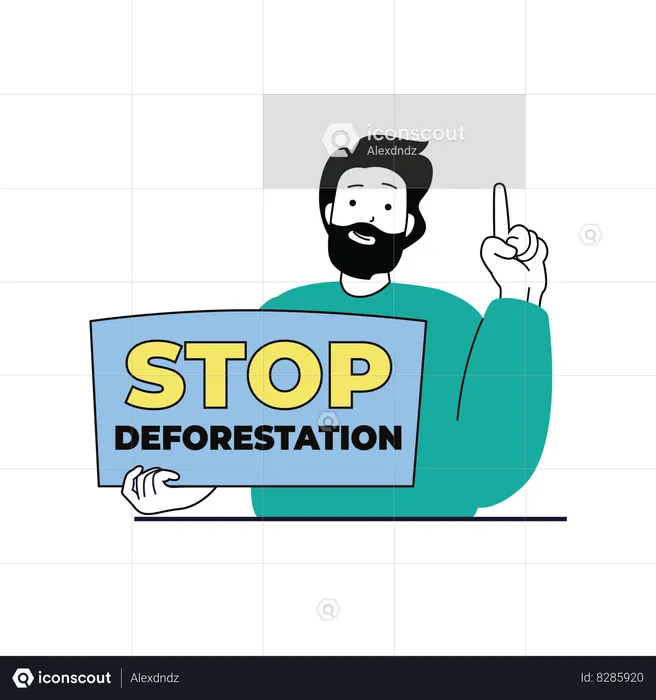 Hombre protestando por detener la deforestación  Illustration