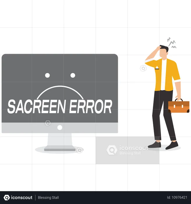 Hombre que sufre un error en la pantalla de la computadora  Ilustración