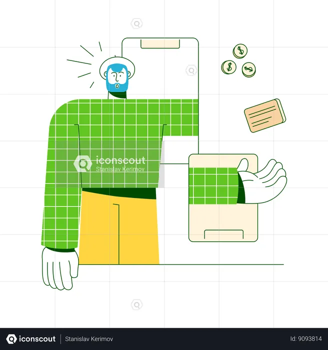 Hombre recibe pagos virtuales  Ilustración