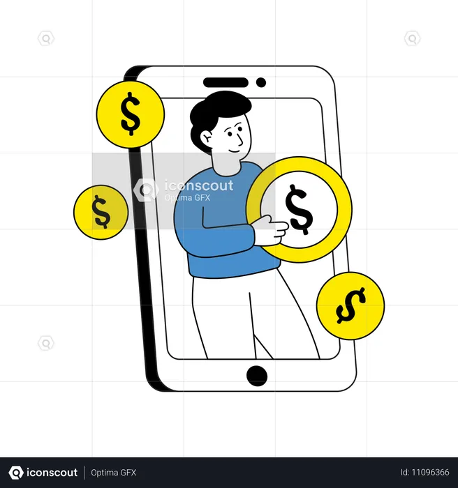 Hombre recibiendo dinero en línea  Ilustración