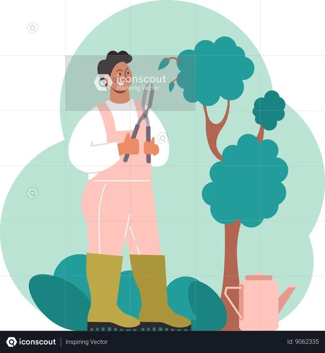 Hombre podando arbol  Ilustración