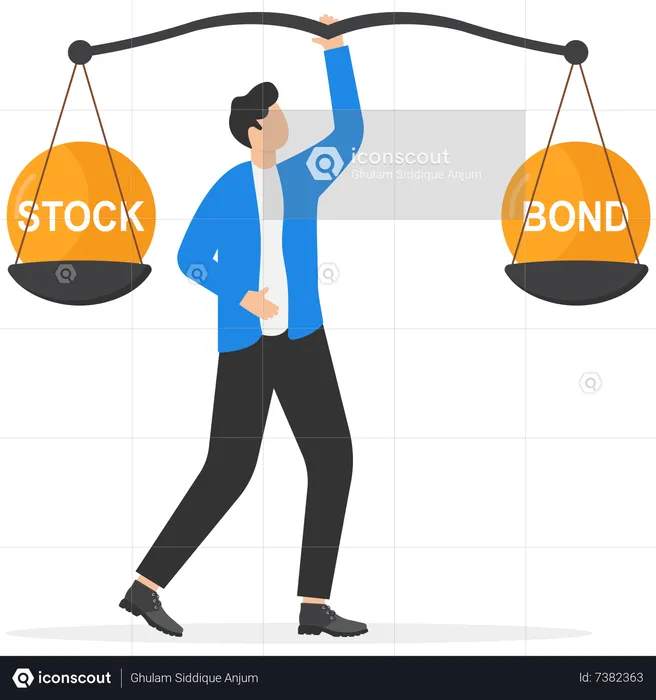 Hombre reequilibrio entre acciones y bonos  Ilustración