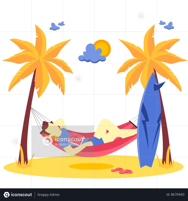 Hombre relajándose en la playa  Ilustración