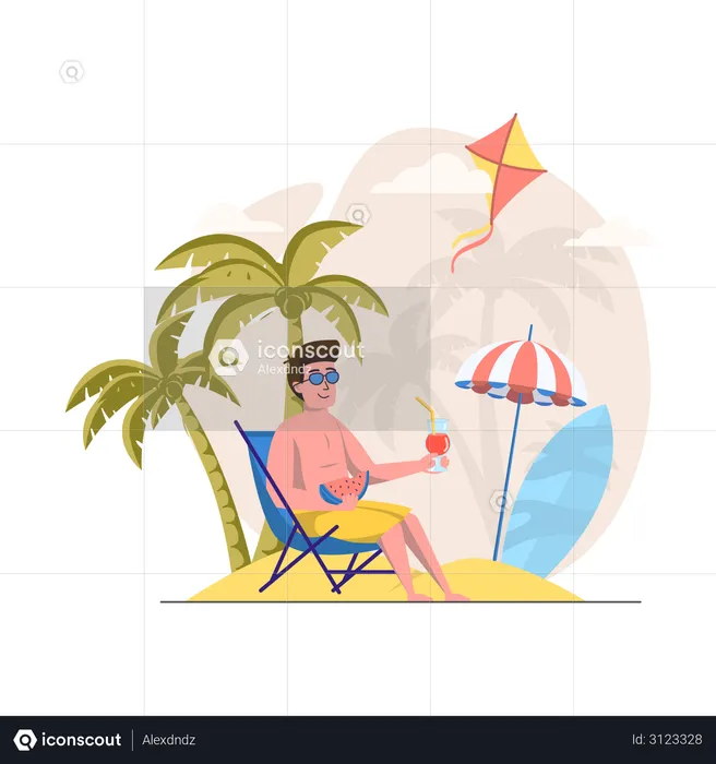 Hombre relajándose en la playa  Illustration