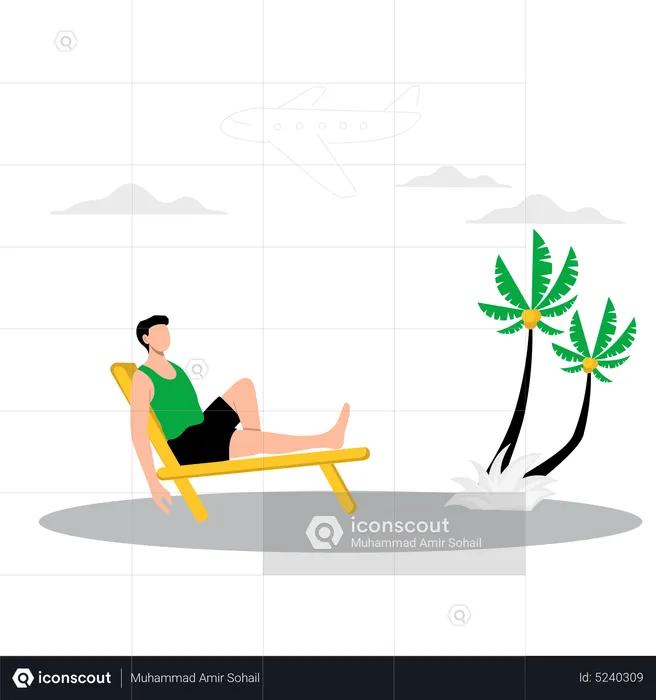 Hombre descansando en una silla de playa  Ilustración