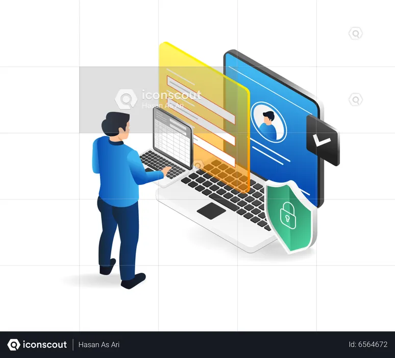 Hombre llenando formulario de datos personales  Ilustración