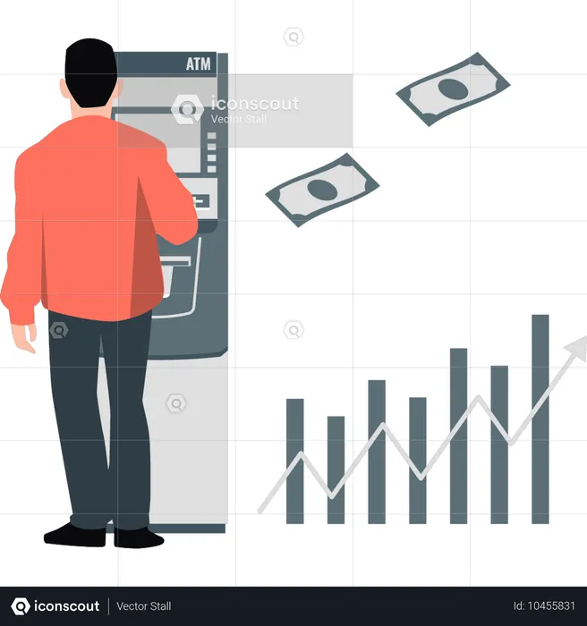 Hombre retirando dinero del cajero automático  Ilustración