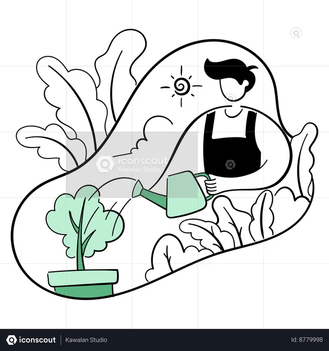 Hombre regando la planta  Ilustración