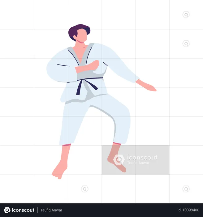 Hombre se convierte en jugador de taekwondo  Ilustración