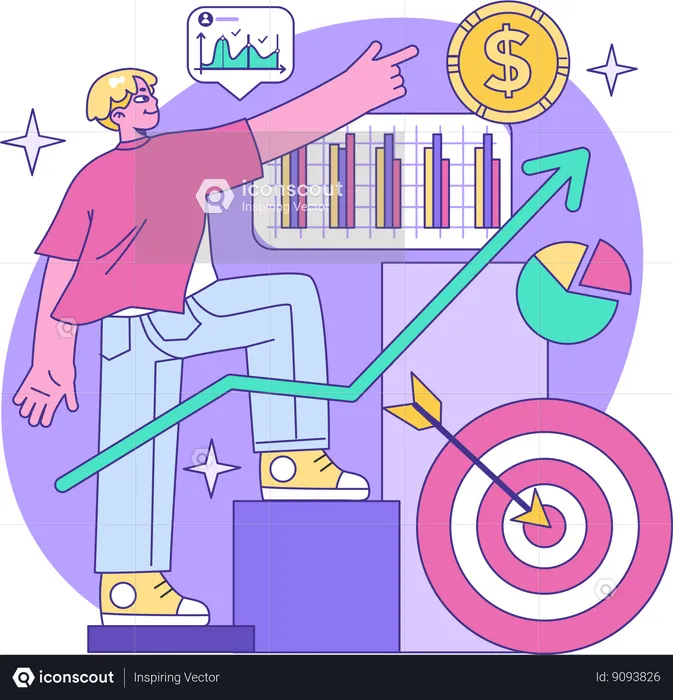 Hombre señalando el crecimiento financiero  Ilustración