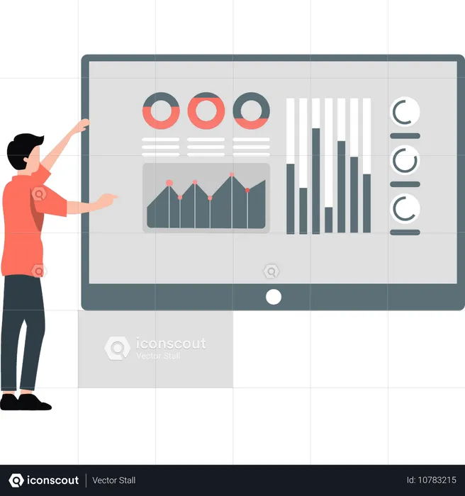 Hombre señalando un gráfico analítico  Illustration