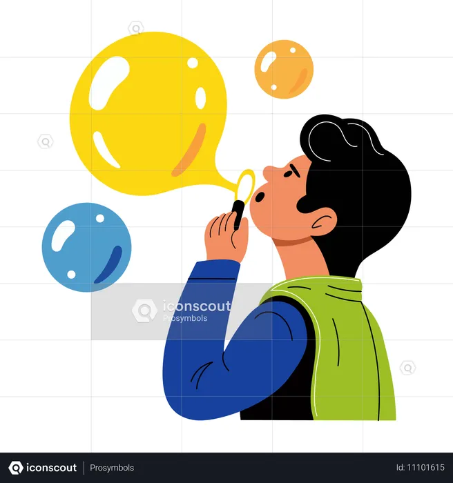 Hombre soplando burbujas  Ilustración