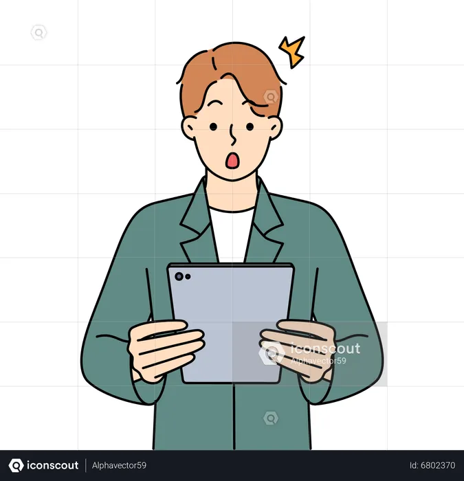 Hombre sorprendido mientras mira la tableta  Ilustración