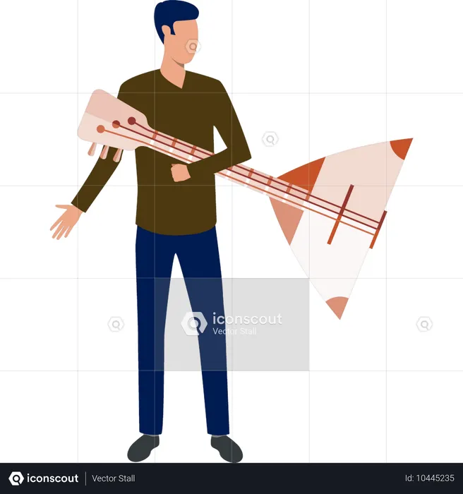 Hombre sujetando balalaika  Ilustración