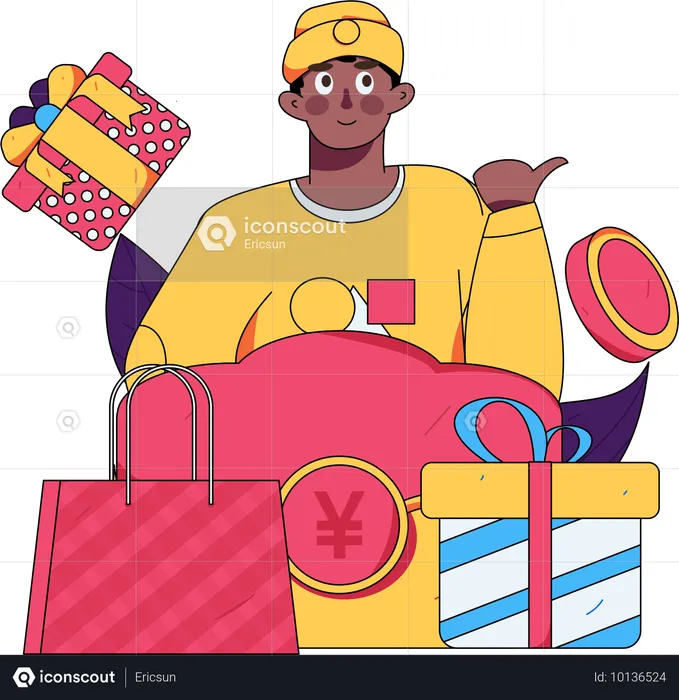 Hombre sujetando bolsas de compras  Ilustración