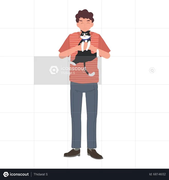 Hombre sosteniendo gato  Ilustración