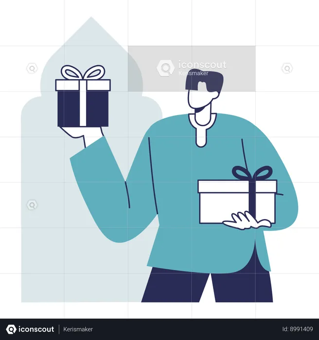 Hombre sujetando la caja de regalo de Ramadán  Ilustración