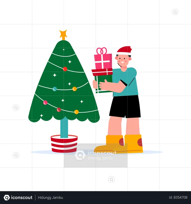 Hombre sosteniendo regalo de navidad  Ilustración