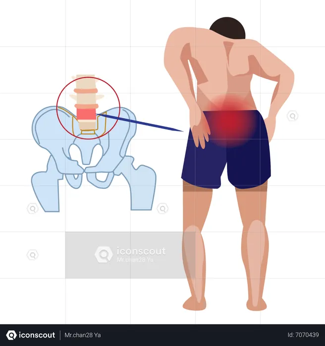 Hombre sosteniendo su cintura  Ilustración