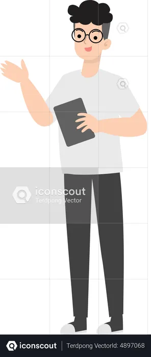 Hombre sujetando la tableta  Ilustración
