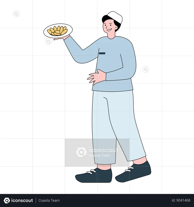 Hombre sosteniendo un plato de galletas  Ilustración