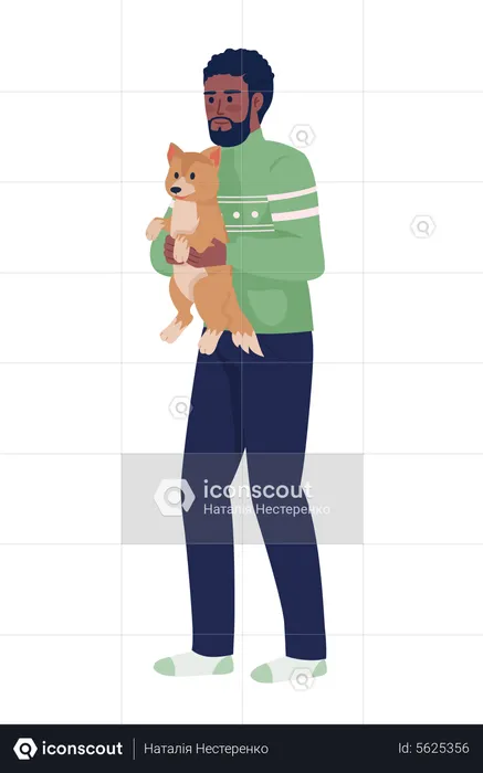 El hombre sostiene a su perro  Ilustración