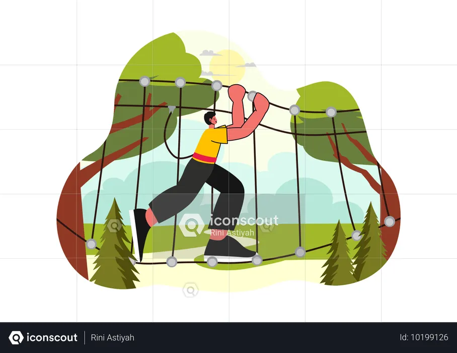 Hombre trepando una cuerda  Ilustración