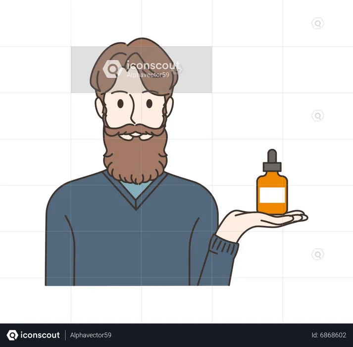 Hombre sugiriendo suero para el crecimiento de la barba  Ilustración