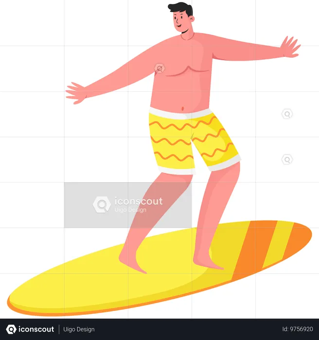 Hombre jugando surf  Ilustración