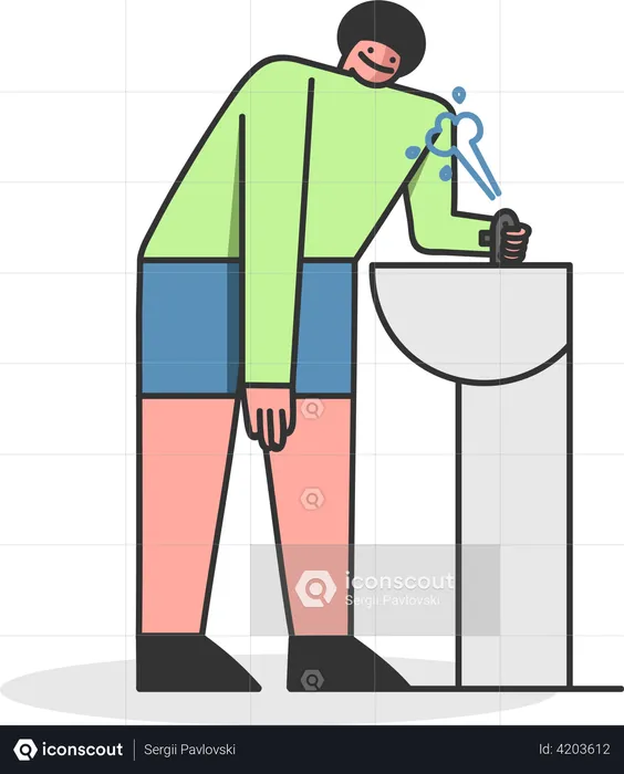 Hombre tomando agua del grifo del parque  Ilustración