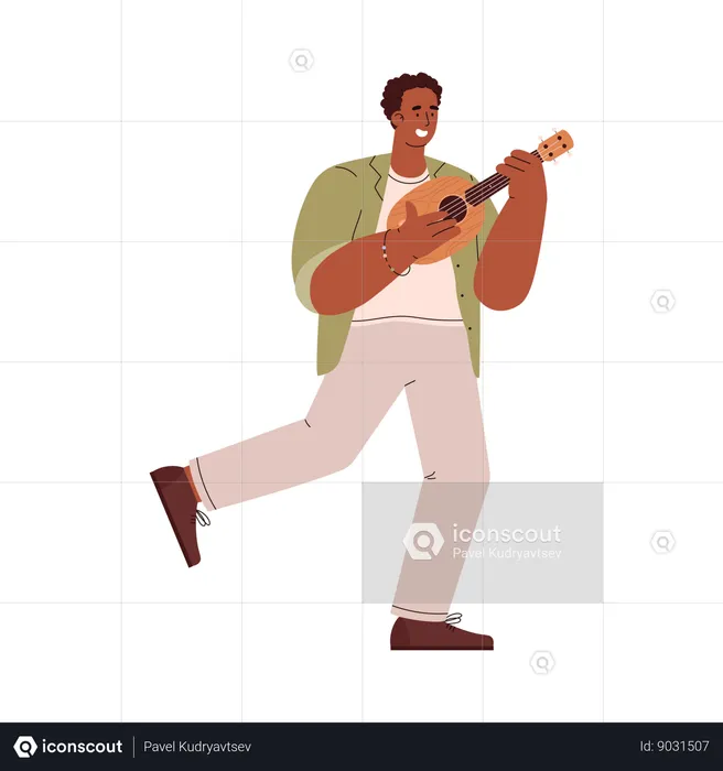 Hombre tocando la guitarra ukelele pequeña  Ilustración