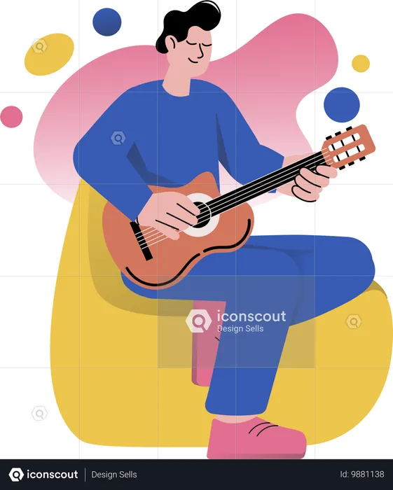 Hombre tocando la guitarra en su tiempo libre  Ilustración