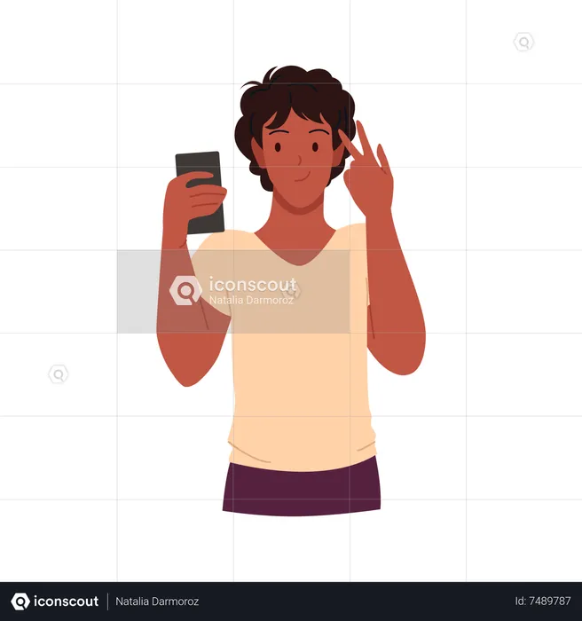 Hombre tomando fotos en el móvil  Ilustración