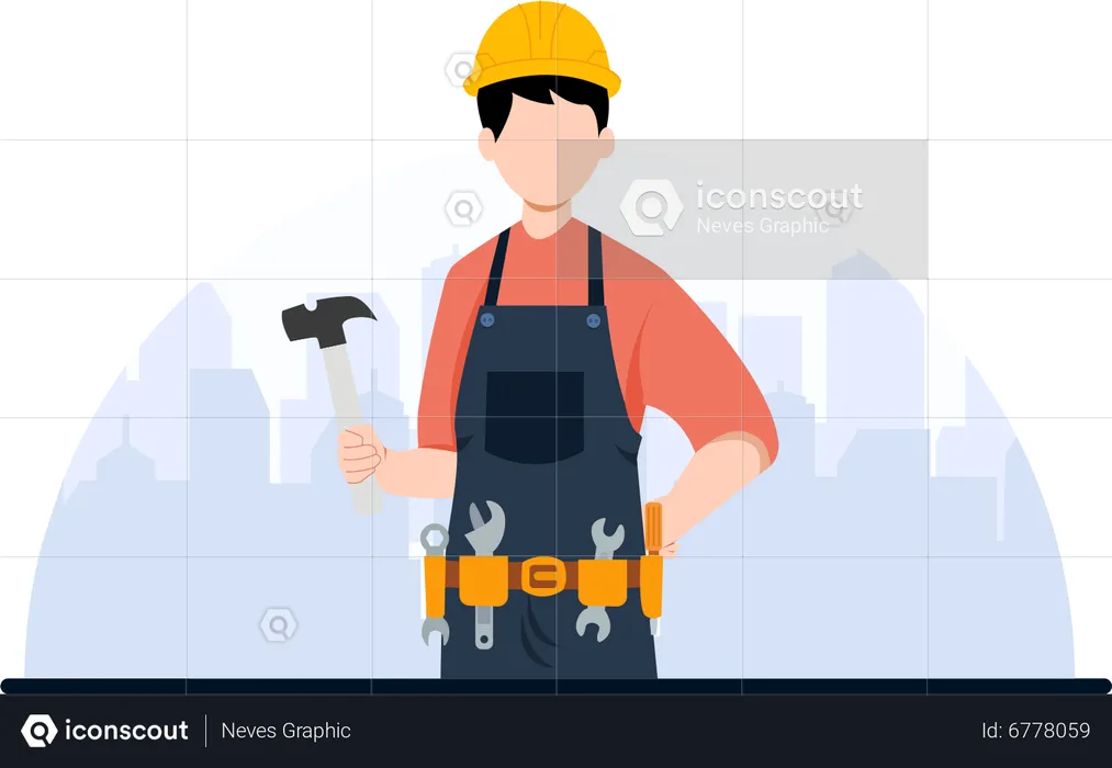 Trabajador de la construcción masculino  Ilustración