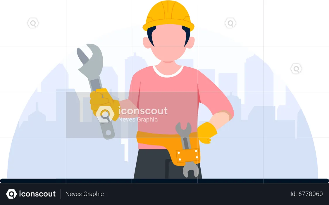 Trabajador de la construcción masculino  Ilustración