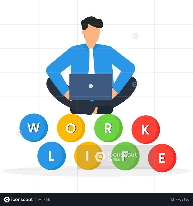 Hombre trabajador equilibrando la vida laboral  Ilustración