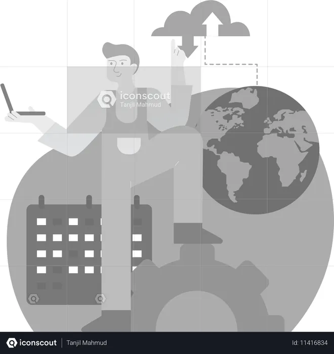 Hombre trabajando con desarrollo de datos  Ilustración
