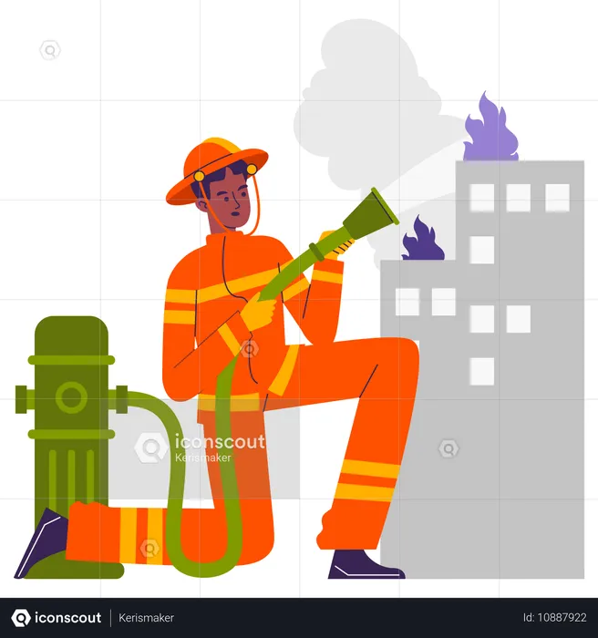 Hombre trabajando con hidrantes contra incendios  Ilustración