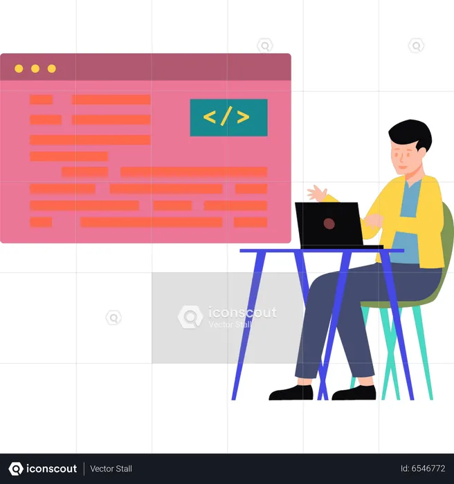 Hombre trabajando en codificación  Ilustración