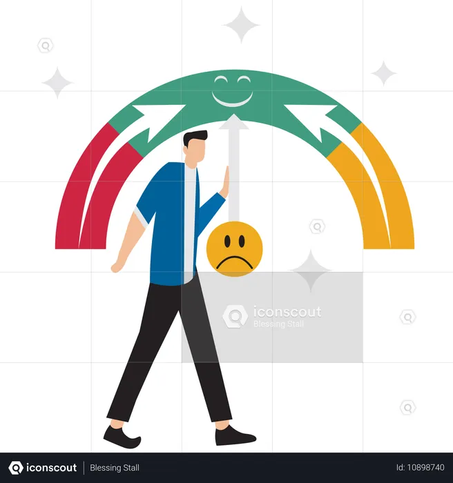 Hombre trabajando en la retroalimentación del cliente  Ilustración