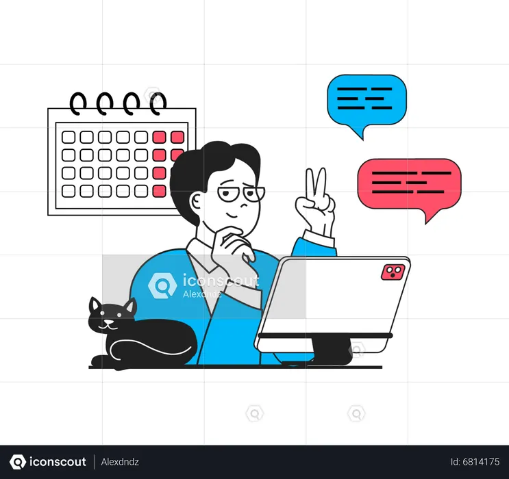 Hombre trabajando en la computadora  Ilustración