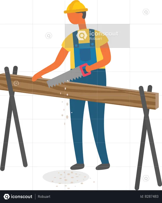 Hombre trabajando en construcción nuevo carpintero  Ilustración