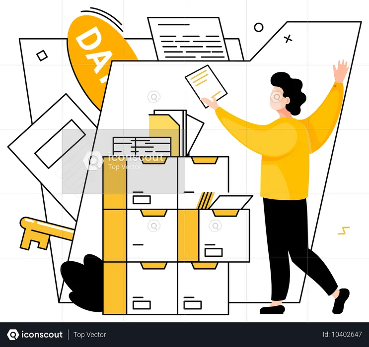 Hombre trabajando en datos de investigación de mercado  Ilustración