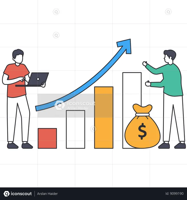 Hombre trabajando en el crecimiento financiero  Ilustración