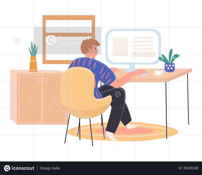 Hombre trabajando en la computadora  Ilustración