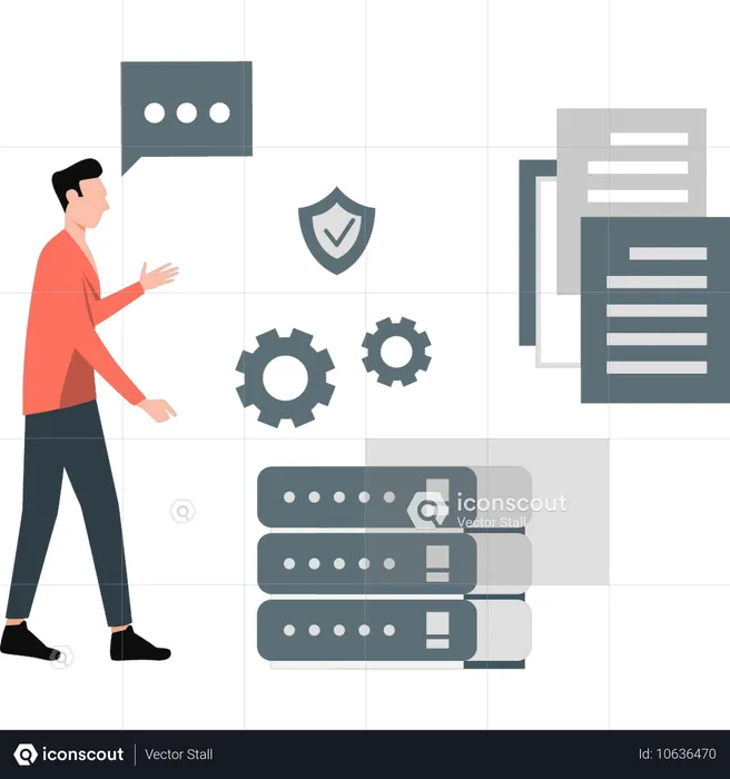 Hombre trabajando en la configuración de la contraseña de la base de datos  Ilustración